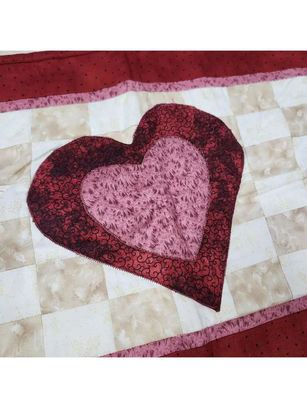 Heart Patterned Red Table Runner